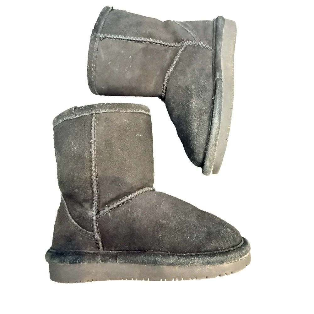 Bearpaw Girls Black Suede Emma Winter Boots Size 10 Shoes